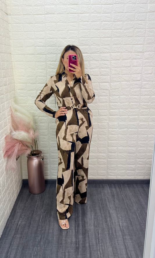 Jumpsuit Estampado Manchas Colores Negro con Café