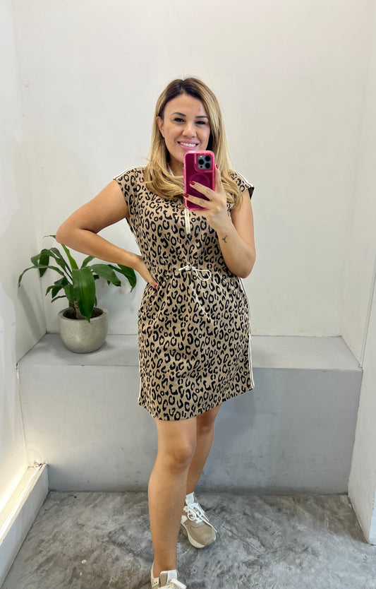 Vestido Estampado Animal Print Color Café Claro