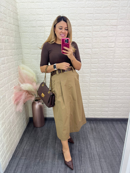 Vestido Bitono Cafe con Beige