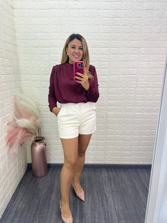 Blusa Color Wine  de Manga Larga con Aplicación de Brillos