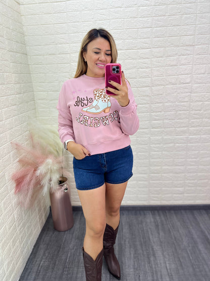 Sudadera Rosa Estampado Vaquero