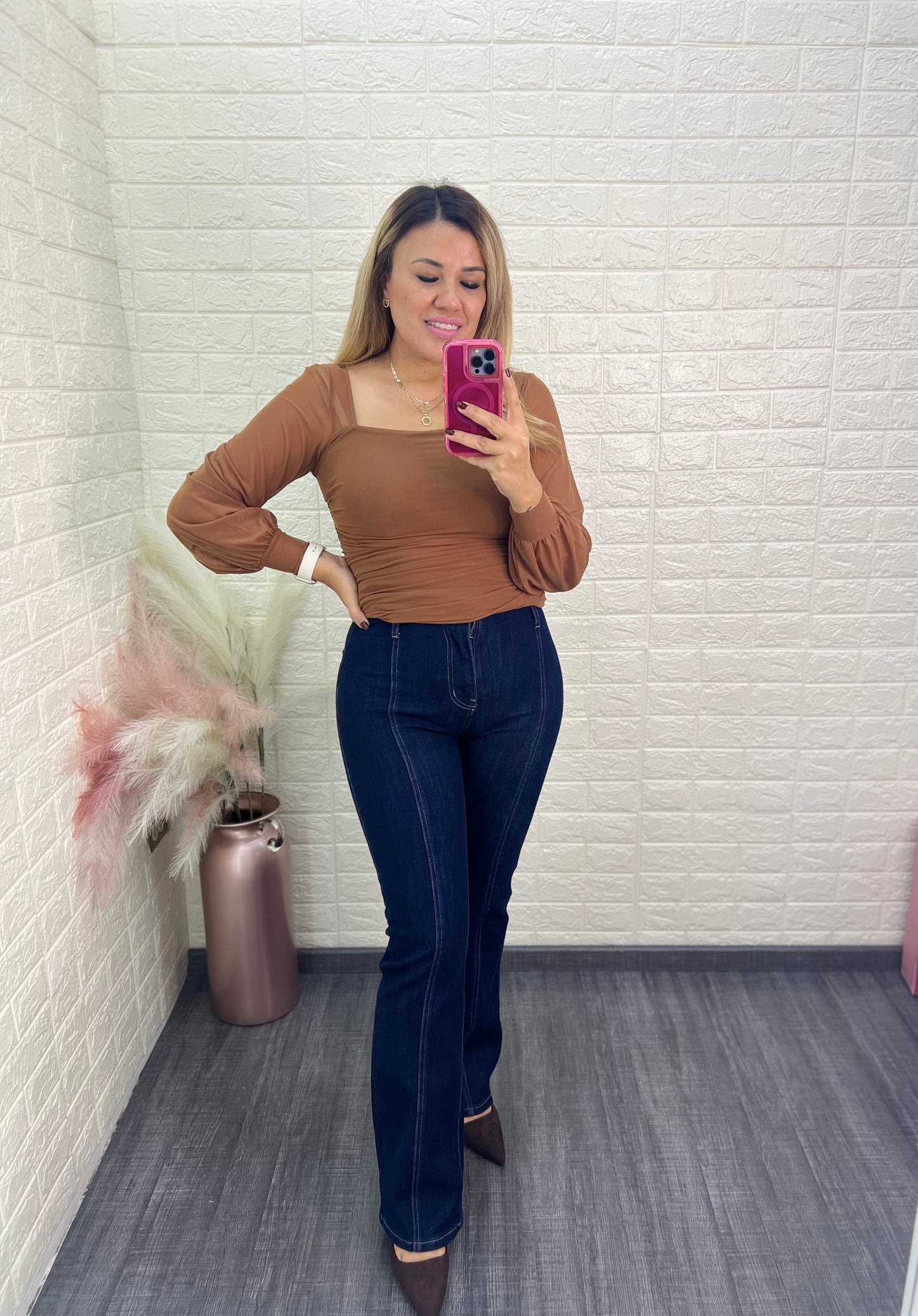 Blusa Color Camel de Manga Larga