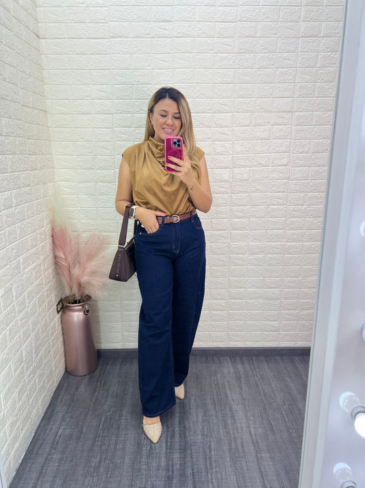 Blusa Satinada sin Mangas Color Bronce