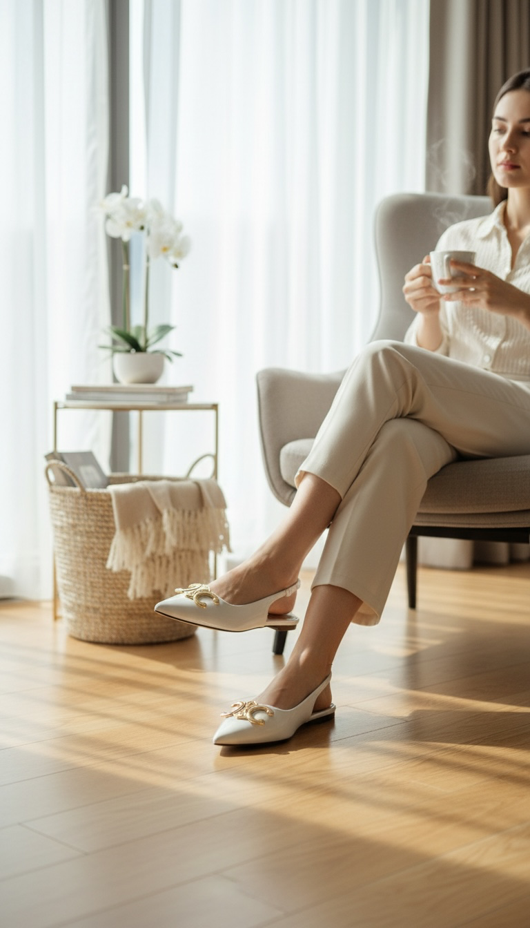 Flats Blancas con Hebilla Dorada