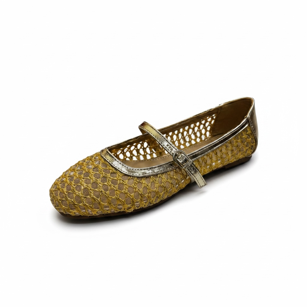 Zapatilla Dorada de Mesh con Cintilla