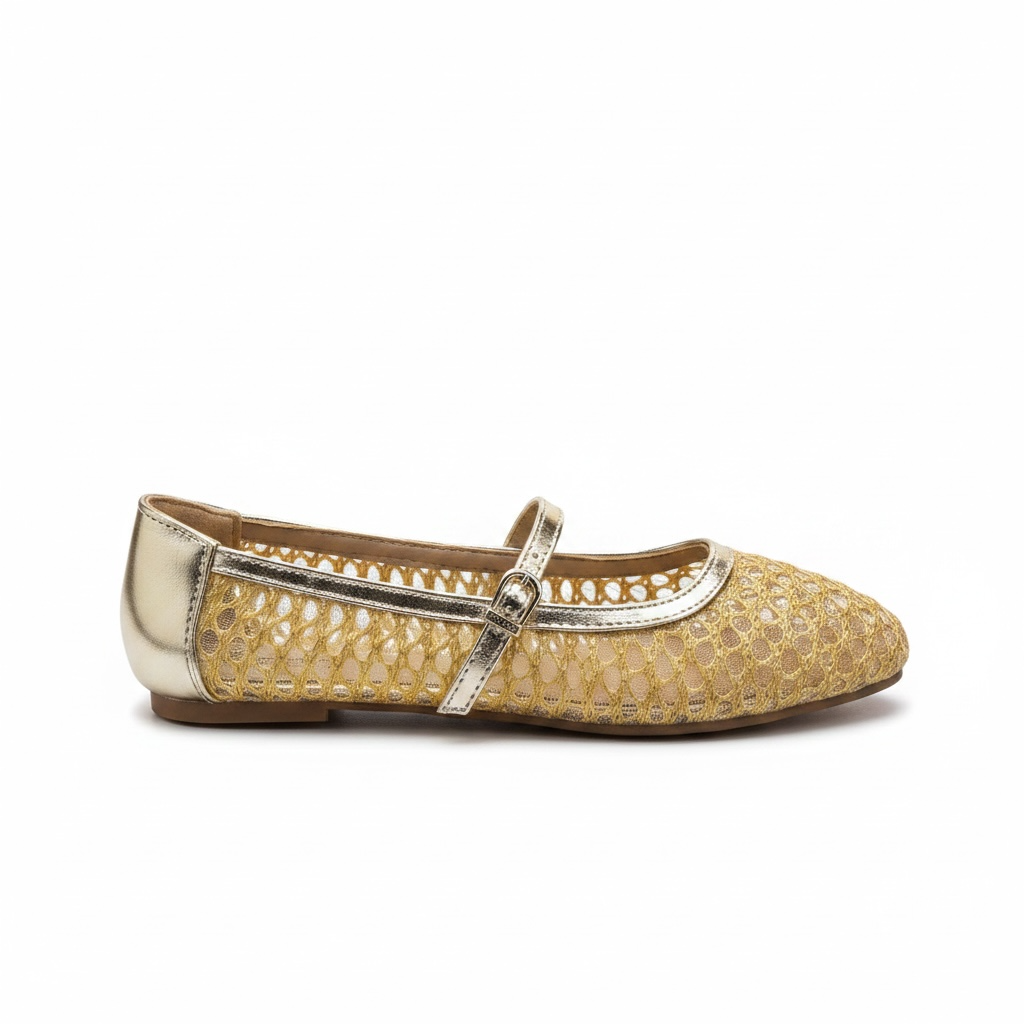 Zapatilla Dorada de Mesh con Cintilla
