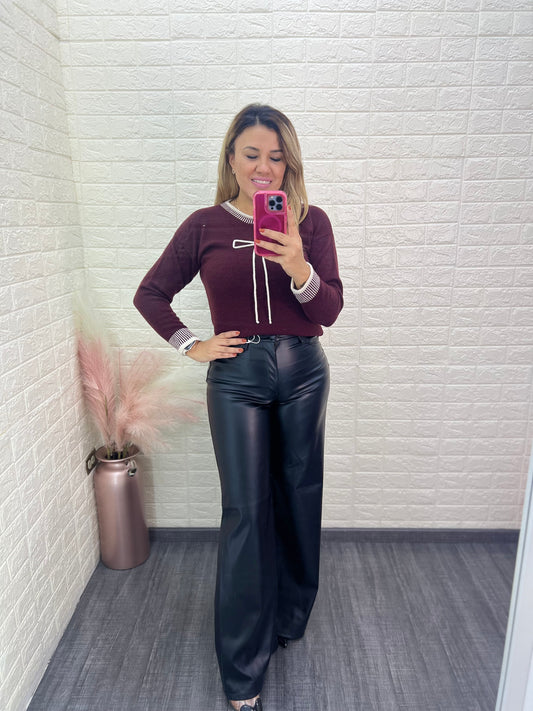 Suéter Guindo Tejido de Punto con Moño Ivory