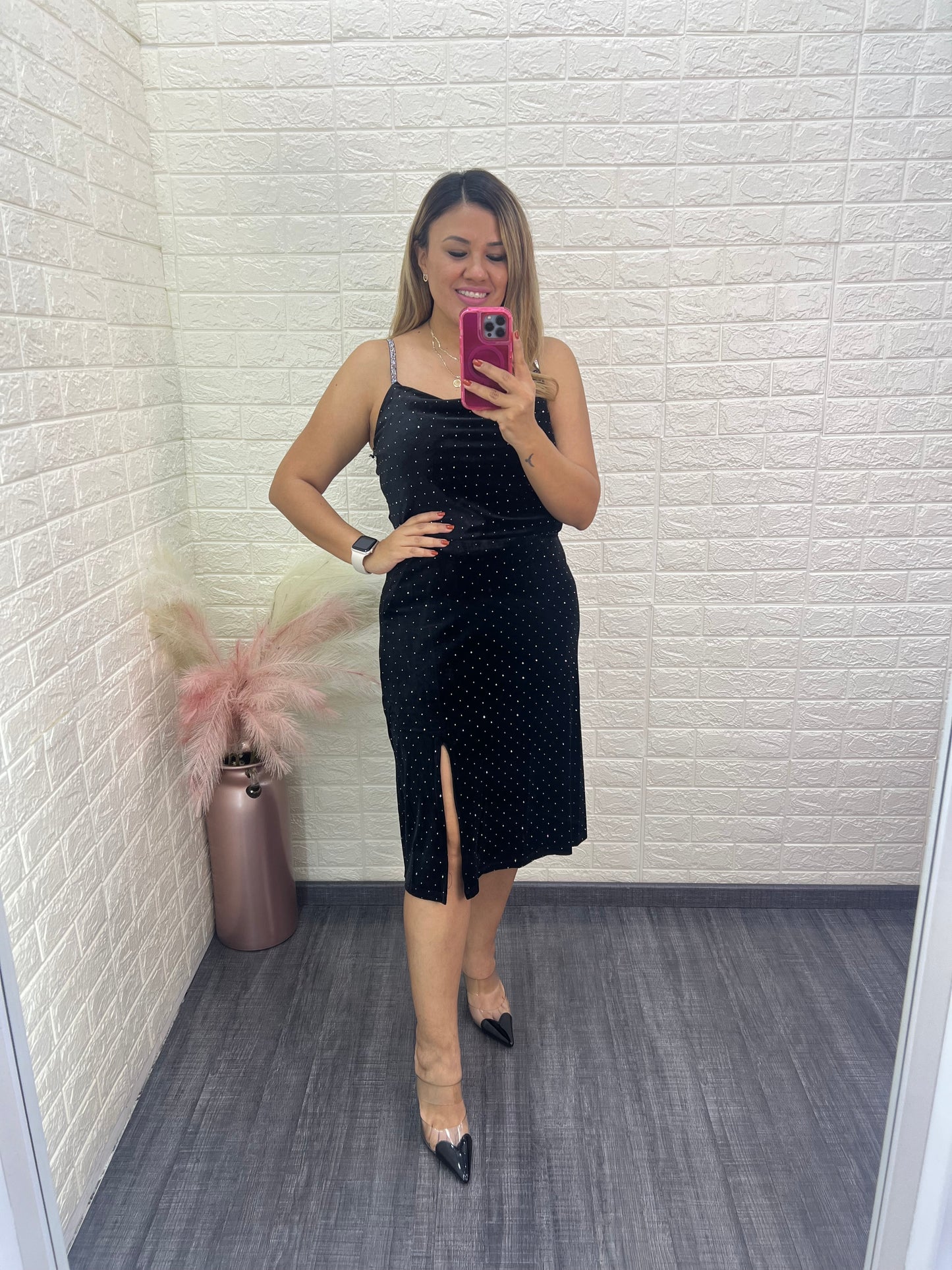 Blusa Negra de Velvet con Tirantes Plata con Brillos