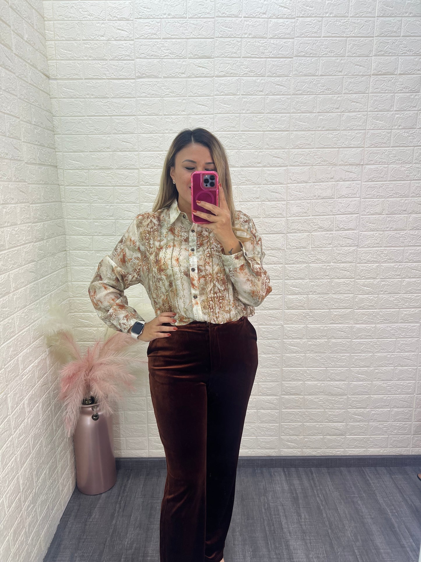 Camisa de Manga Larga Estampada con Aplicaciones de Brillos