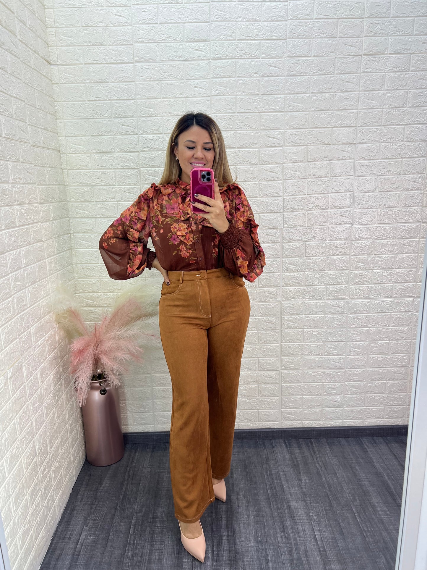 Blusa de Gasa Estampada de Manga Larga