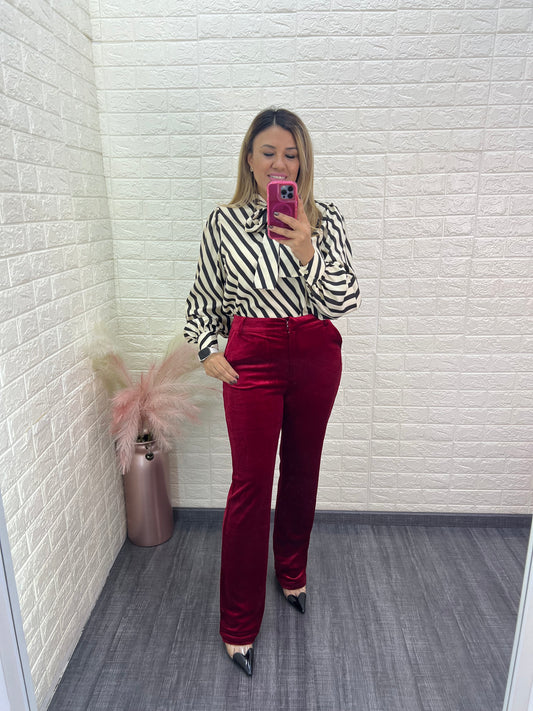 Blusa Ivory de Manga Larga con Estampado Rayas Color Chocolate