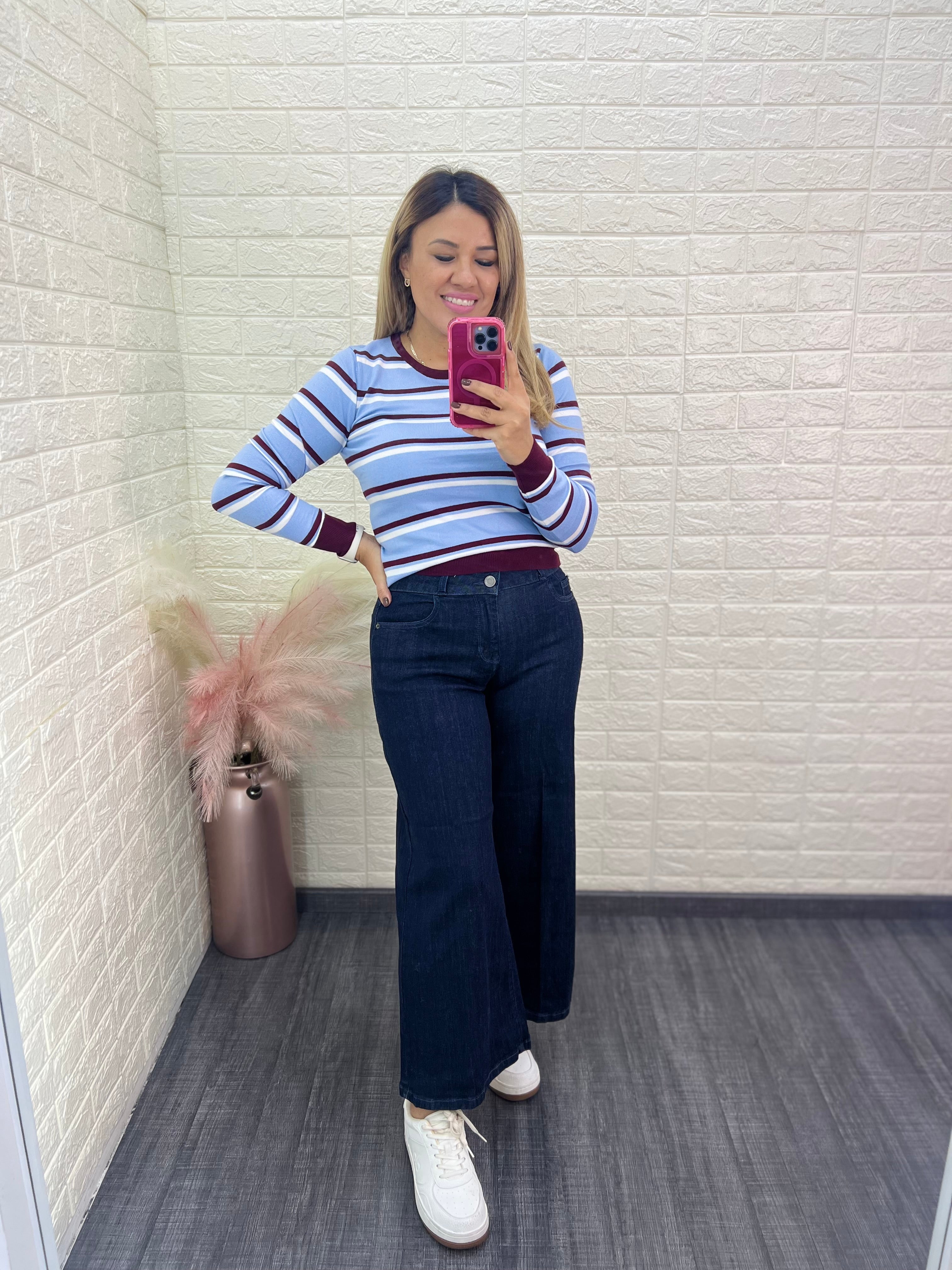 Jeans de Mezclilla Wide Flare Color Azul Petróleo