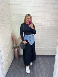 Falda Negra de Tablones con Mezclilla