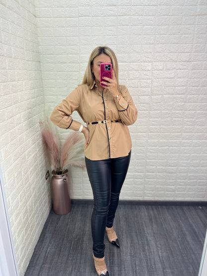 Blusa Color Mocca con Cinto