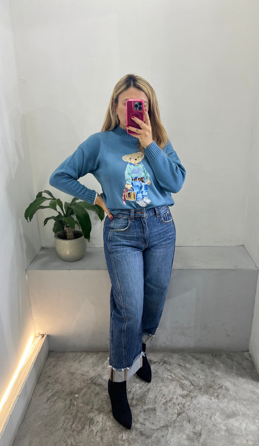 Suéter Tejido Estampado de Oso