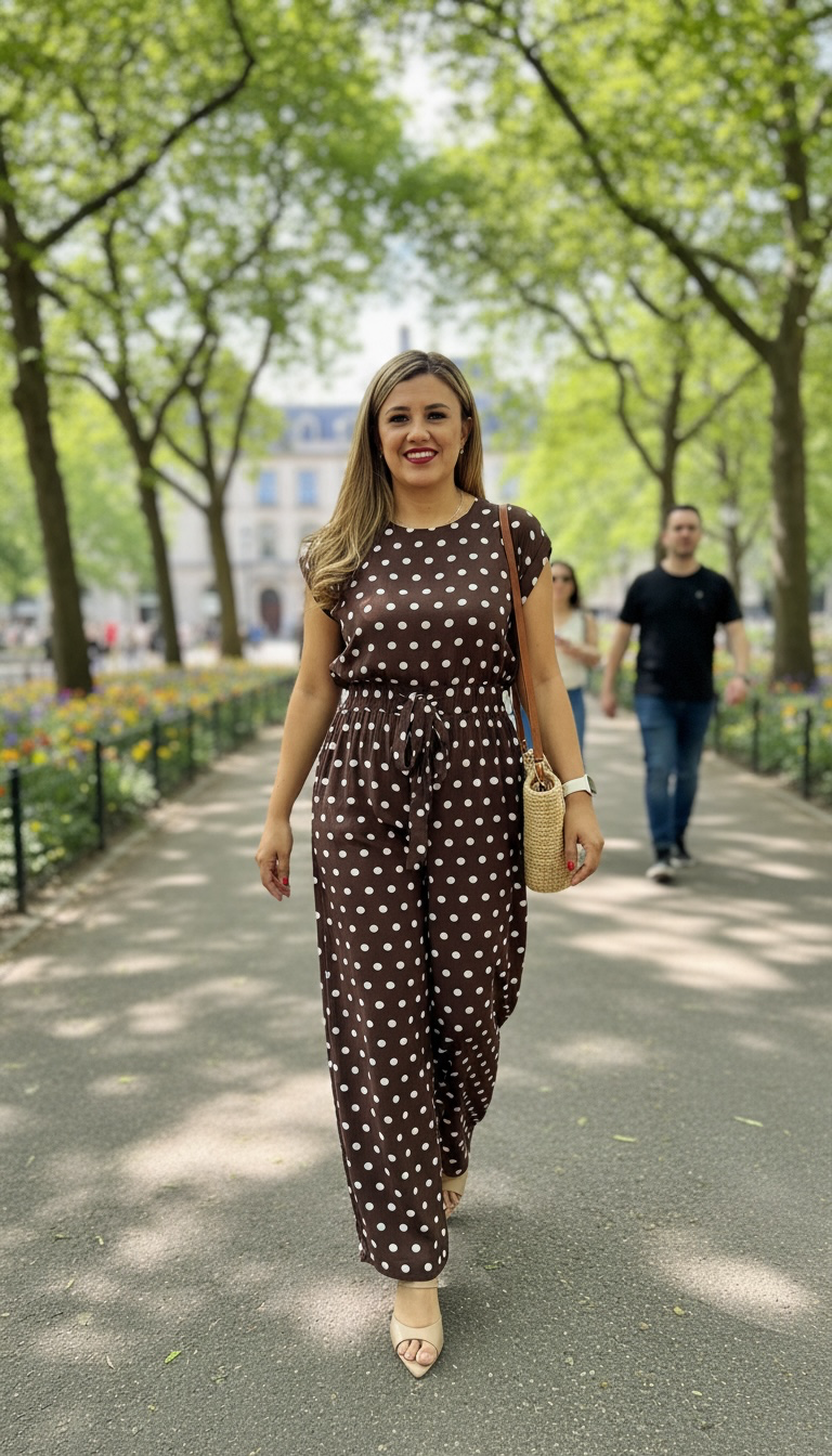 Jumpsuit Café Estampado Polka Dots en Blanco