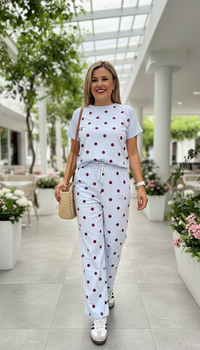 Conjunto Sky Blue de Blusa y Pants Estampado Polka Dots con Logotipo
