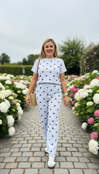 Conjunto Sky Blue de Blusa y Pants Estampado Polka Dots con Logotipo