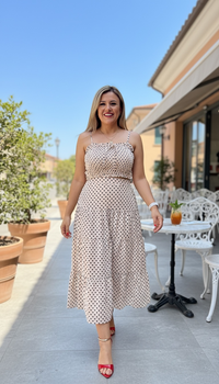 Conjunto Color Cream de Blusa de Tirantes y Falda Estampado Polka Dots