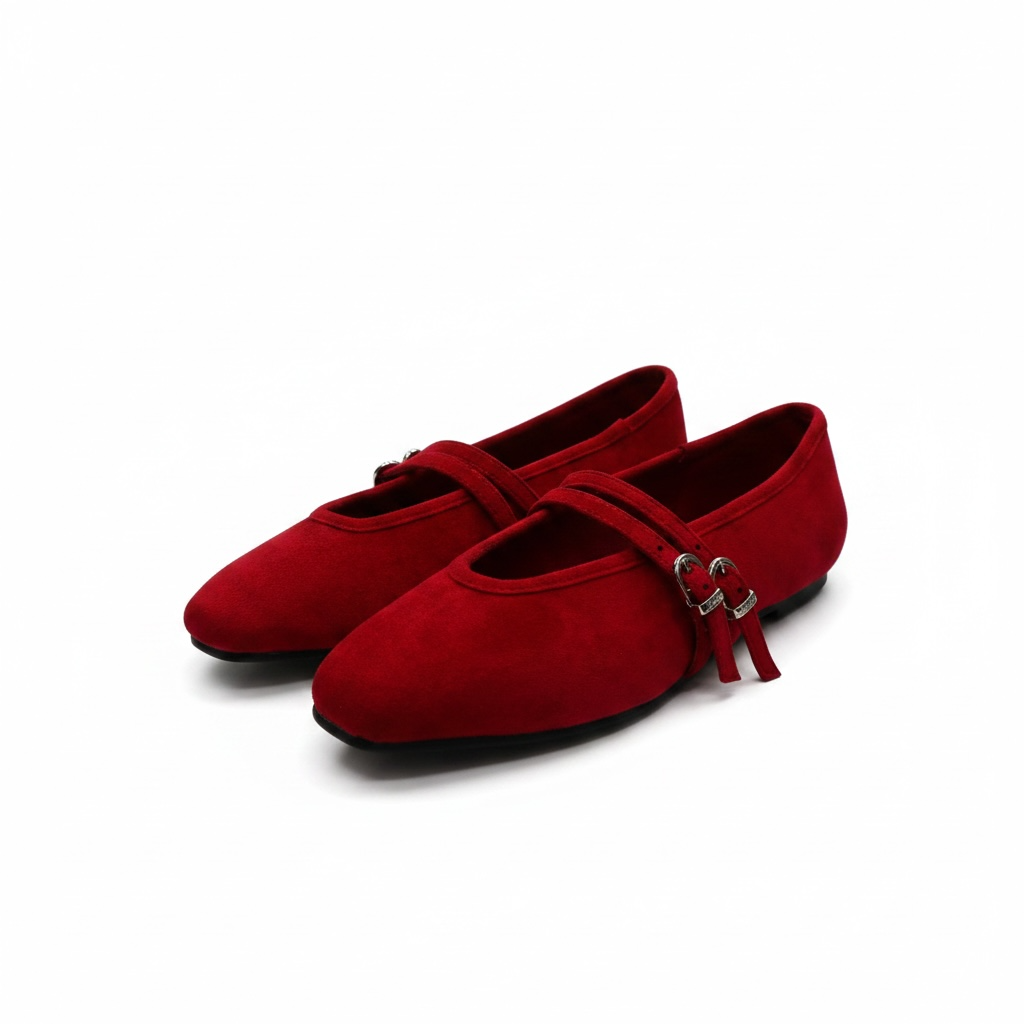 Zapatillas de Nubuck Color Rojo con Doble Correa con Hebillas