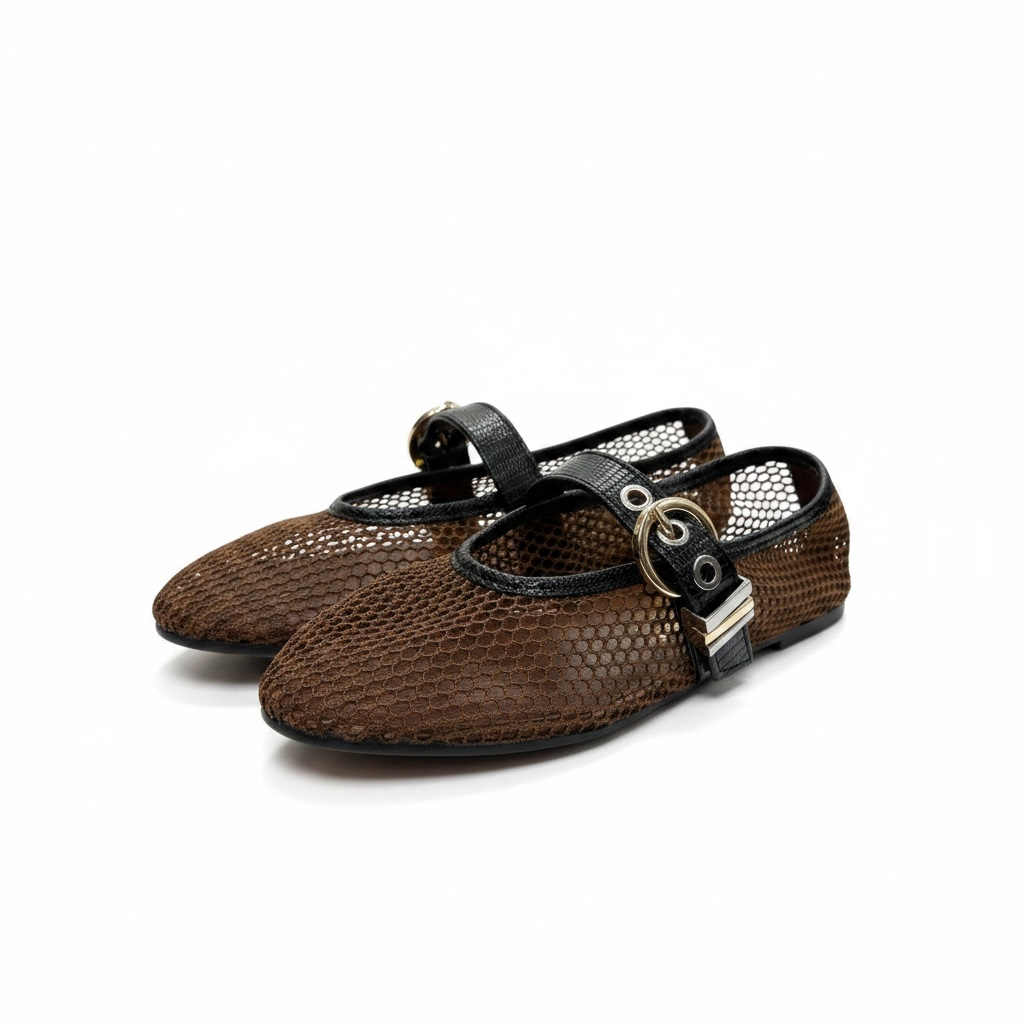 Zapatillas de Malla en Color Café con Correa Negra