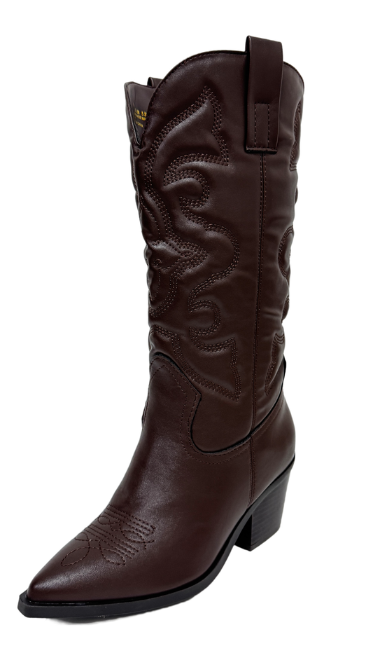 Bota Vaquera Café con Grabados
