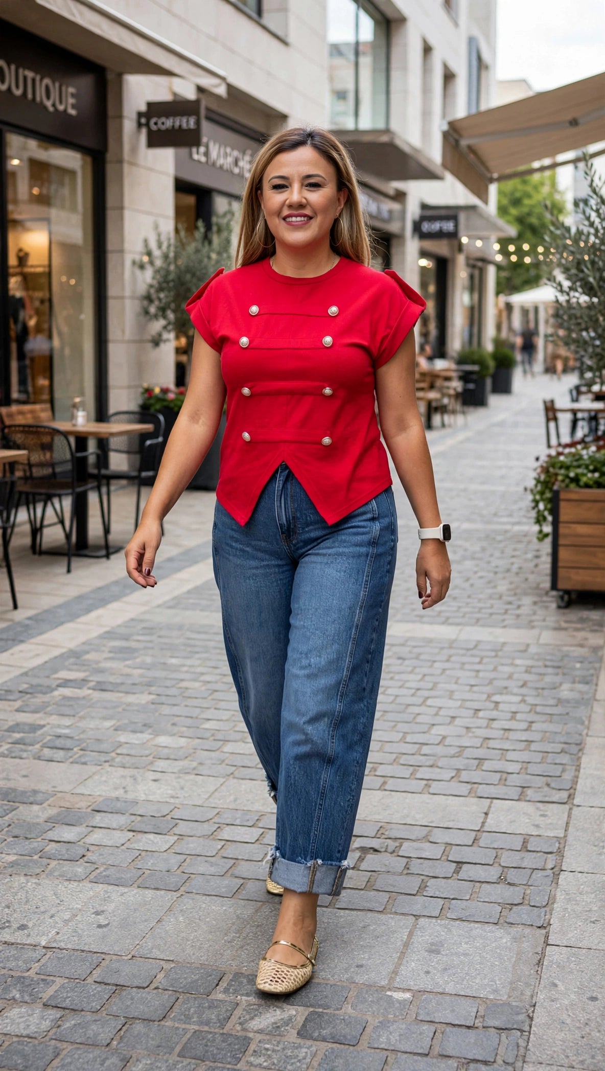 Blusa Roja con Botones Napoleón Decorativos