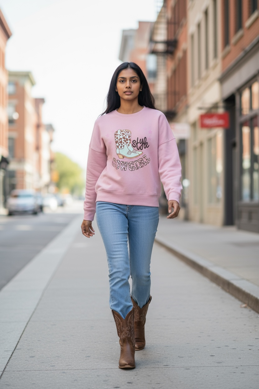 Sudadera Rosa Estampado Vaquero