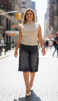 Blusa Suéter Color Taupe Sin Mangas de Cuello Alto