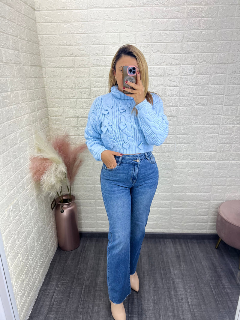 Jeans Azul Claro Corte High Rise Straight Leg