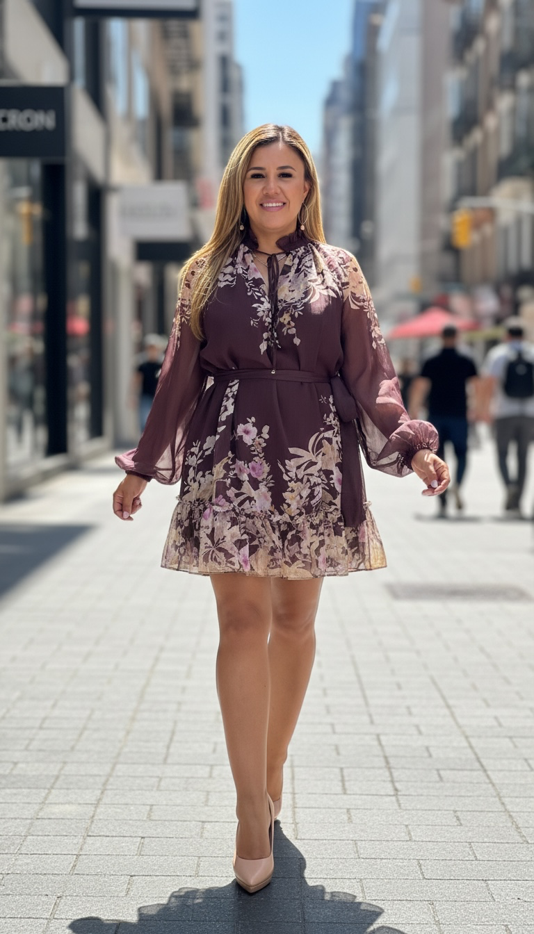 Vestido de Gasa con Forro con Estampado Floral