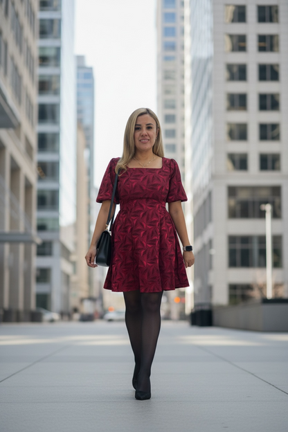 Vestido Rojo Satín con Flores Bordadas