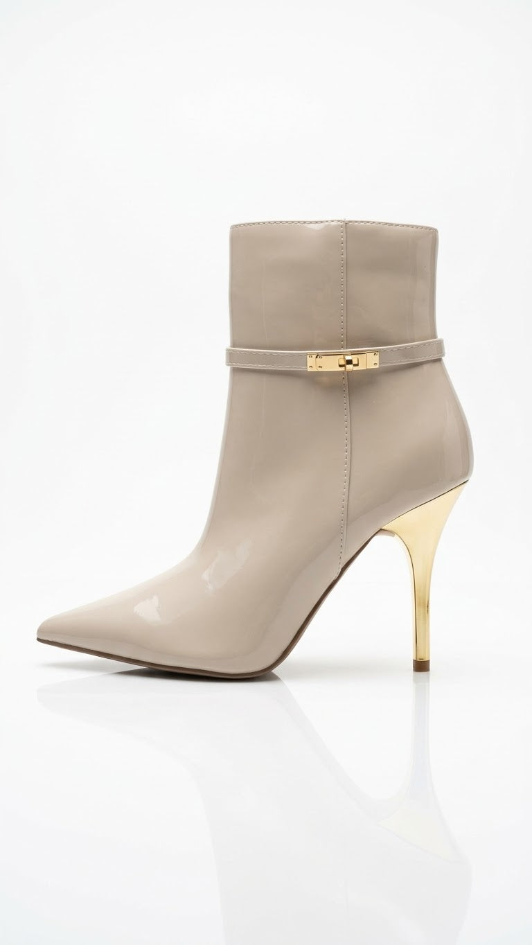 Botines Color Cream con Tacòn Dorado Acabaso Metálico