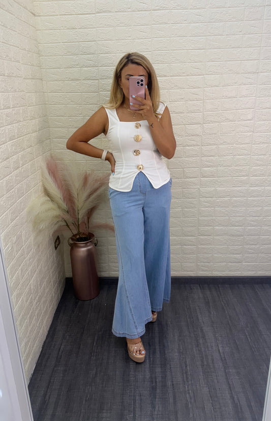 Pantalón de Mezclilla con CIntura Elástica y Jaretas