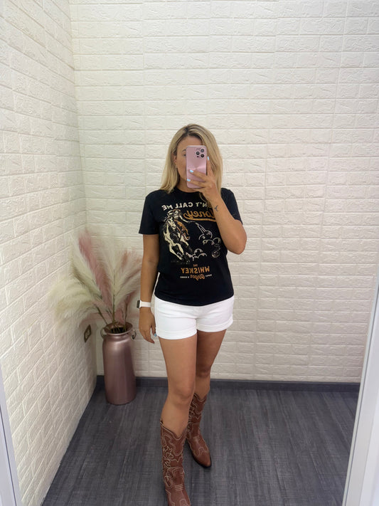 Blusa Negra con Brillos Estampado Vaquero