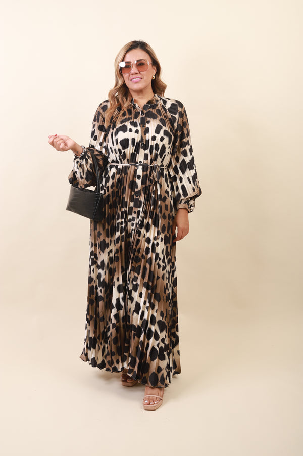 Vestido de Manga de Tablones Estampado Animal Print