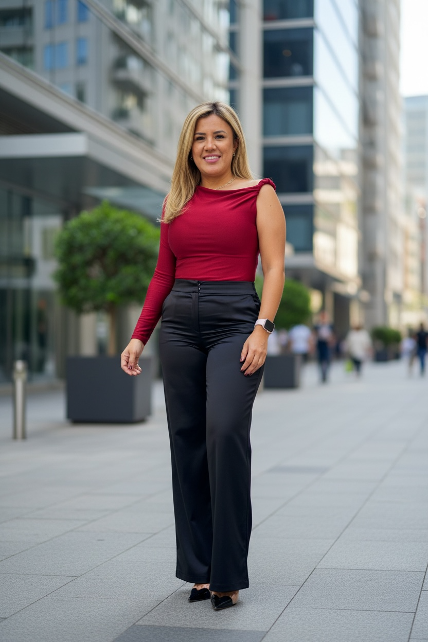 Blusa Guinda de Mesh con Nudo en Hombro