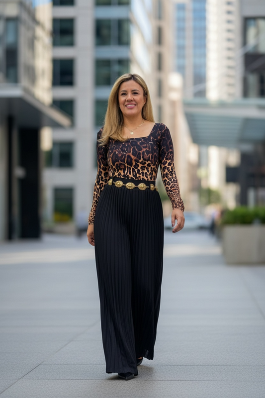 Pantiblusa Estampada Animal Print sin Costuras Manga Larga