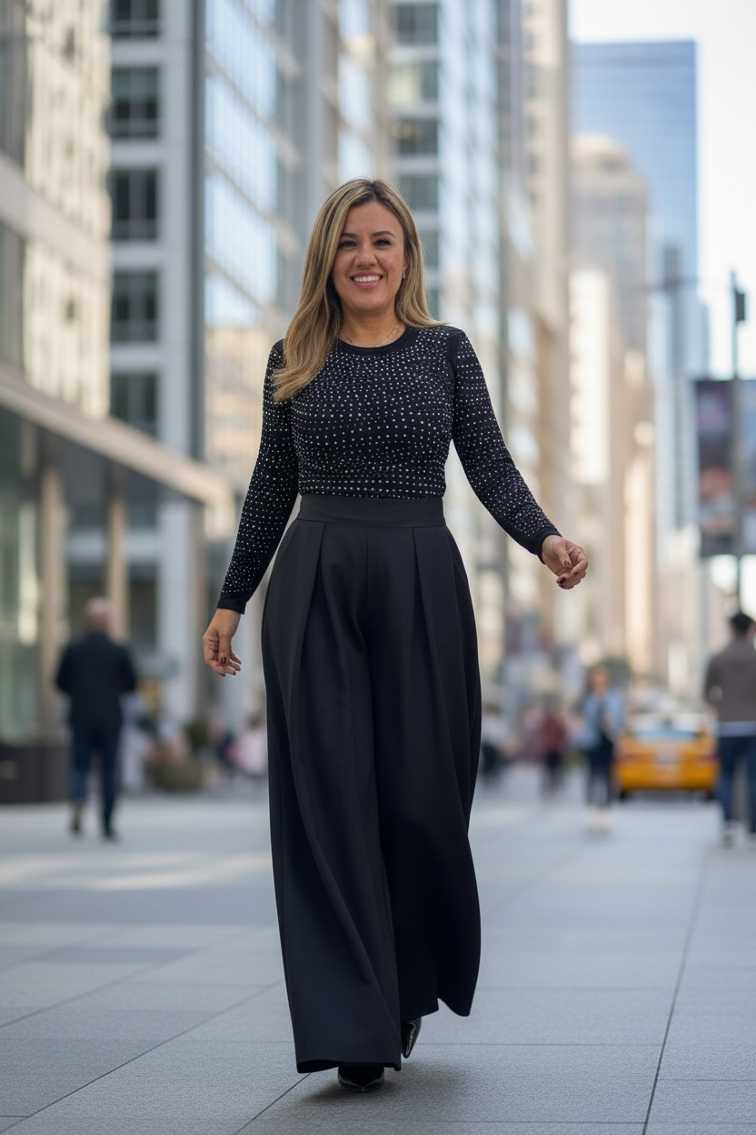 Pantiblusa Negra de Mesh con Aplicaciones de Brillos