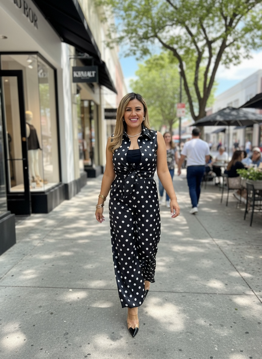 Set de Blusa y Jogger Casual Negro con Estampado Lunares Blancos