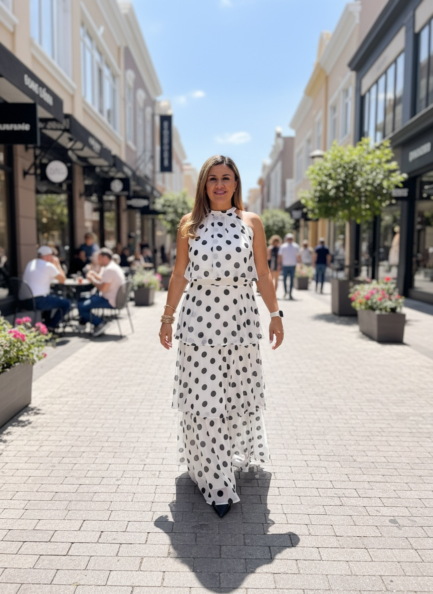 Set Blanco con Estampado Lunares Negros