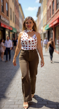 Blusa Skye Blue de Tirantes con Polka Dots en Café