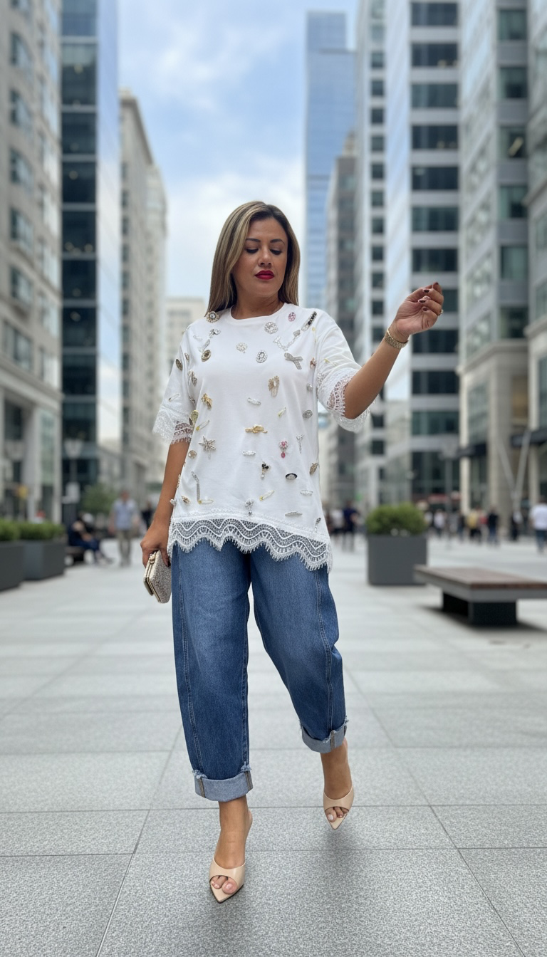 Blusa Blanca con Multi Aplicaciones de Broches