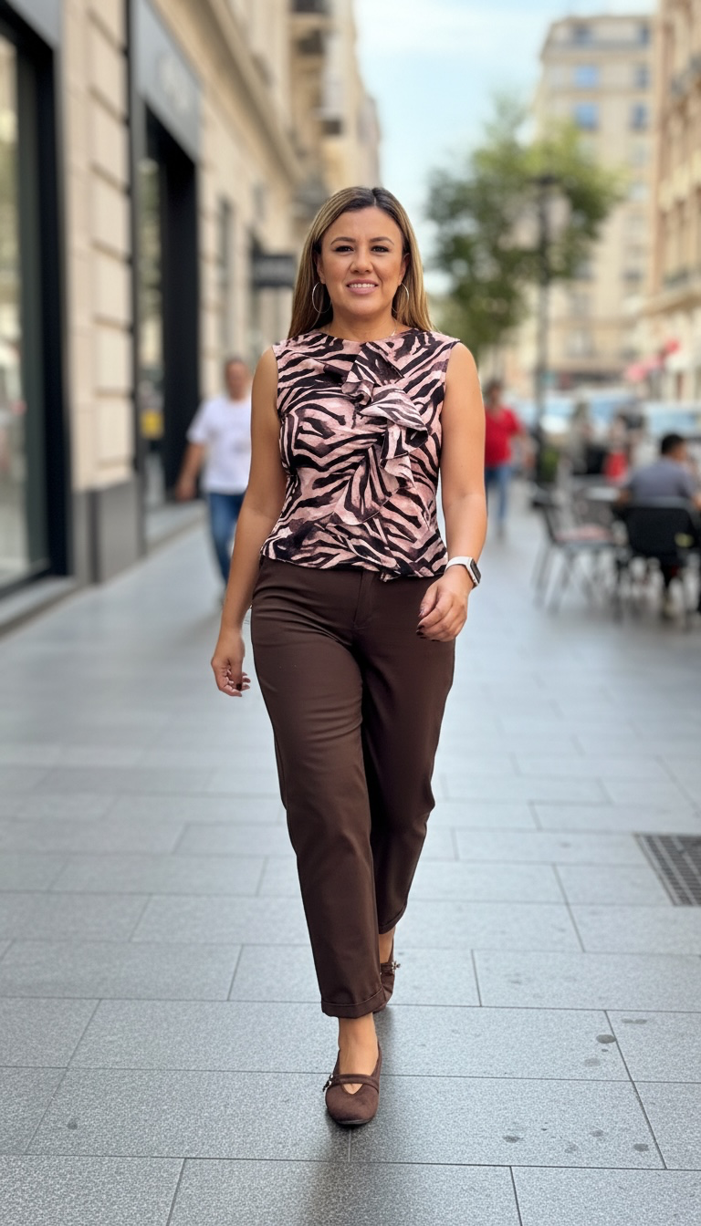 Blusa Tono Café con Rosa Estampado Zebra Print