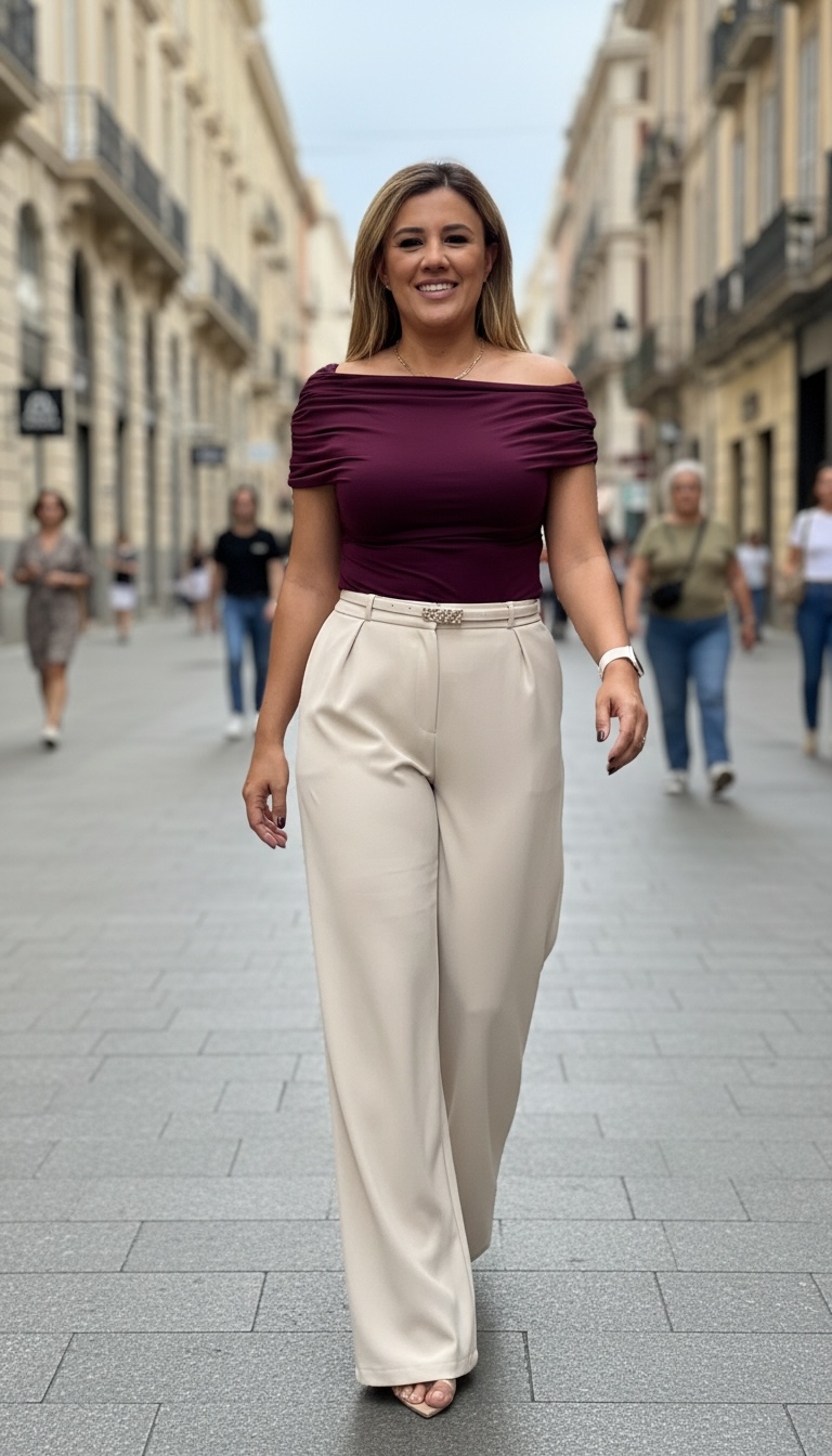 Pantalón Casual Corte Wide Leg con Cintillo, Color Beige
