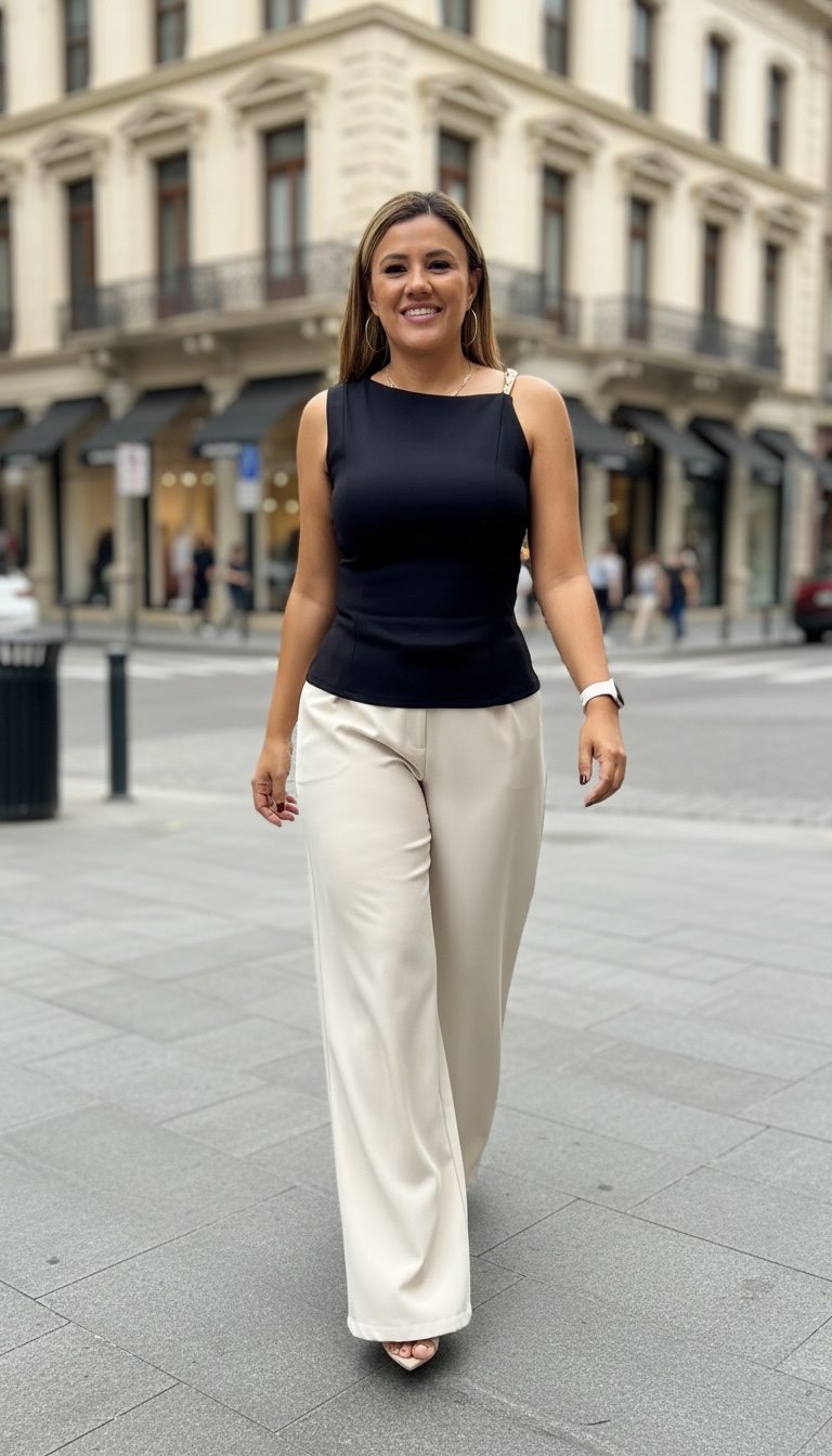 Blusa Negra sin Mangas con Broche Dorado en Tirante