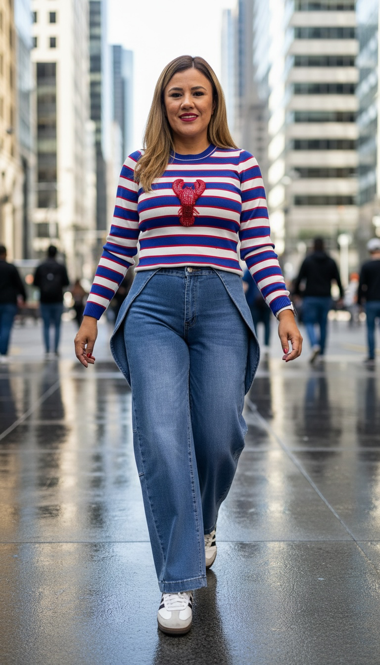 Suéter Tejido de Punto, A Rayas Azul Rojo y Blaco