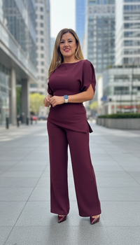 Conjunto Guindo de Blusa Sin Hombros con Pantalón Guindo Corte Recto