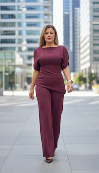 Conjunto Guindo de Blusa Sin Hombros con Pantalón Guindo Corte Recto