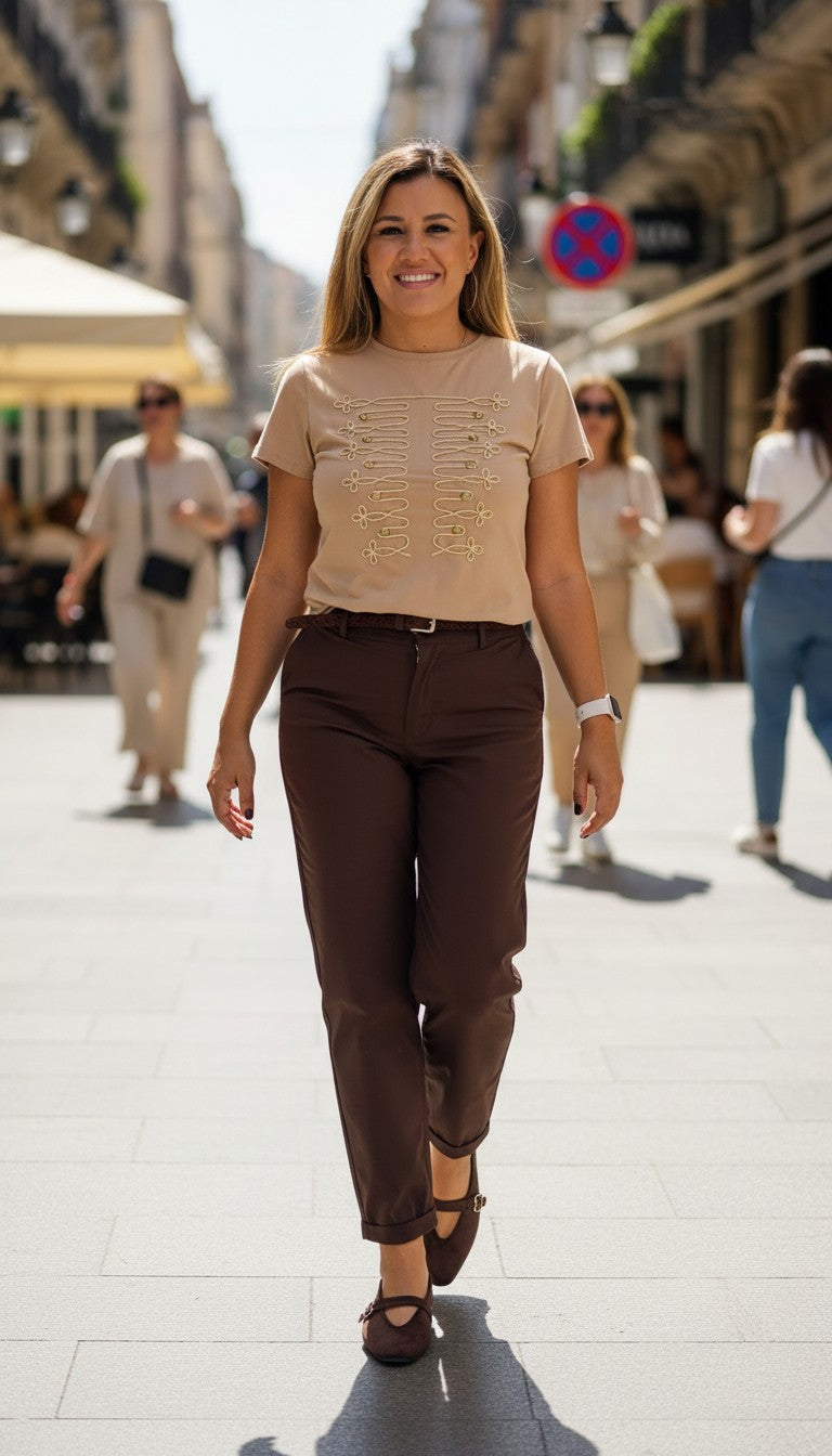 Pantalón Casual de Gabardina en Color Café